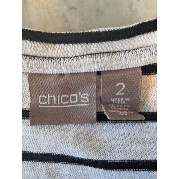 Chico's Blouse Women's Large Size 2 Black and White Cotton Blend Roll Sleeve - Picture 5 of 11